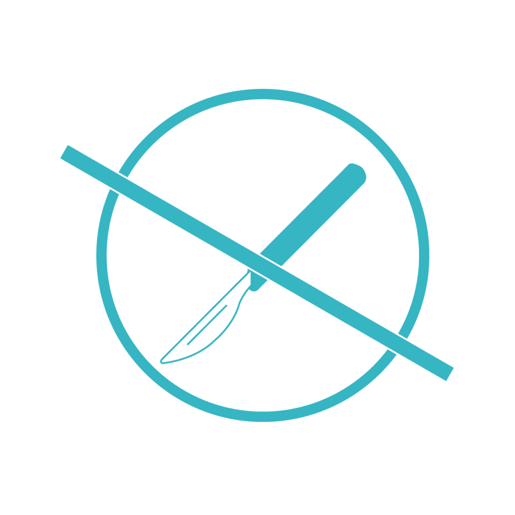 Icon mit einem durchgestrichenen Skalpell in Türkis