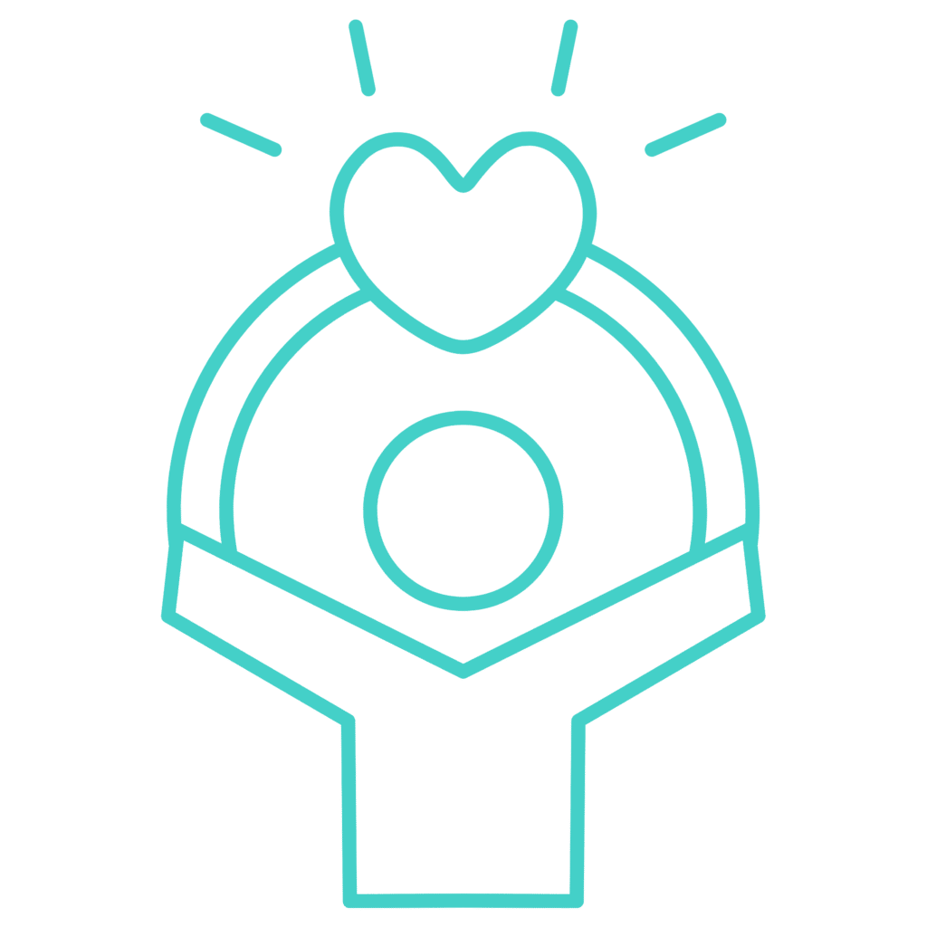 Icon of a person holding a heart above their head in turquoise